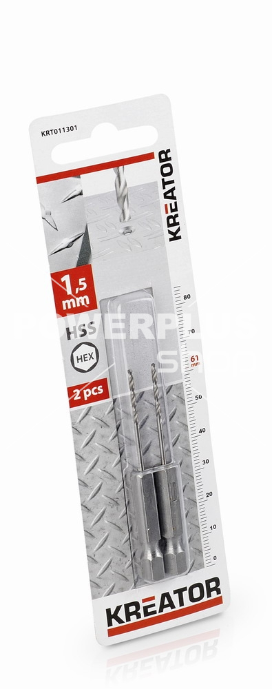 (obrázek pro) KRT011301 - 2 ks HSS Vrtáků do kovu HEX 1.5 x 61 mm