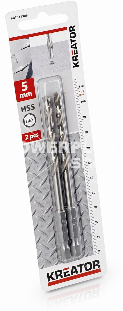 (obrázek pro) KRT011306 - 2 ks HSS Vrtáků do kovu HEX 5.0 x 107 mm