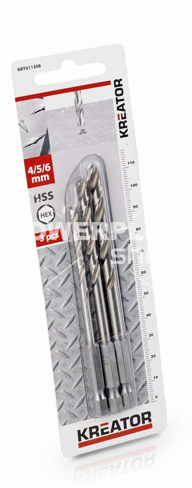 (obrázek pro) KRT011308 - 3 ks HSS Vrtáků do kovu HEX 4-5-6 mm