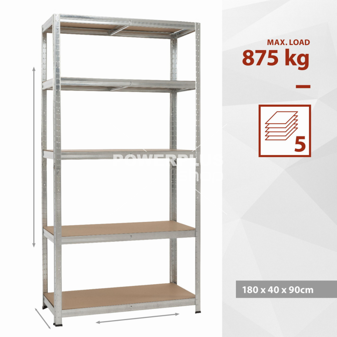 KRT674001 - Kovový regál 180 x 90 x 40cm, 5 polic, 875kg